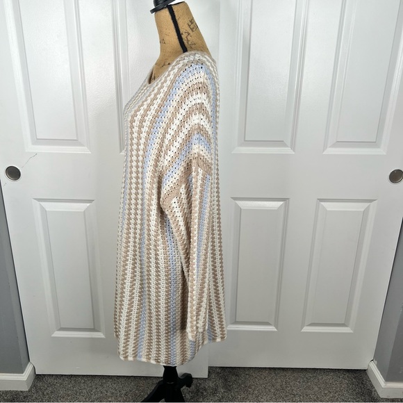 Sz 2X Love Knits Boutique Tan& Blue Striped Crochet Dress NWT - Picture 6 of 11